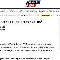 Investimentos em fintechs aumentam 87% at setembro, diz pesquisa